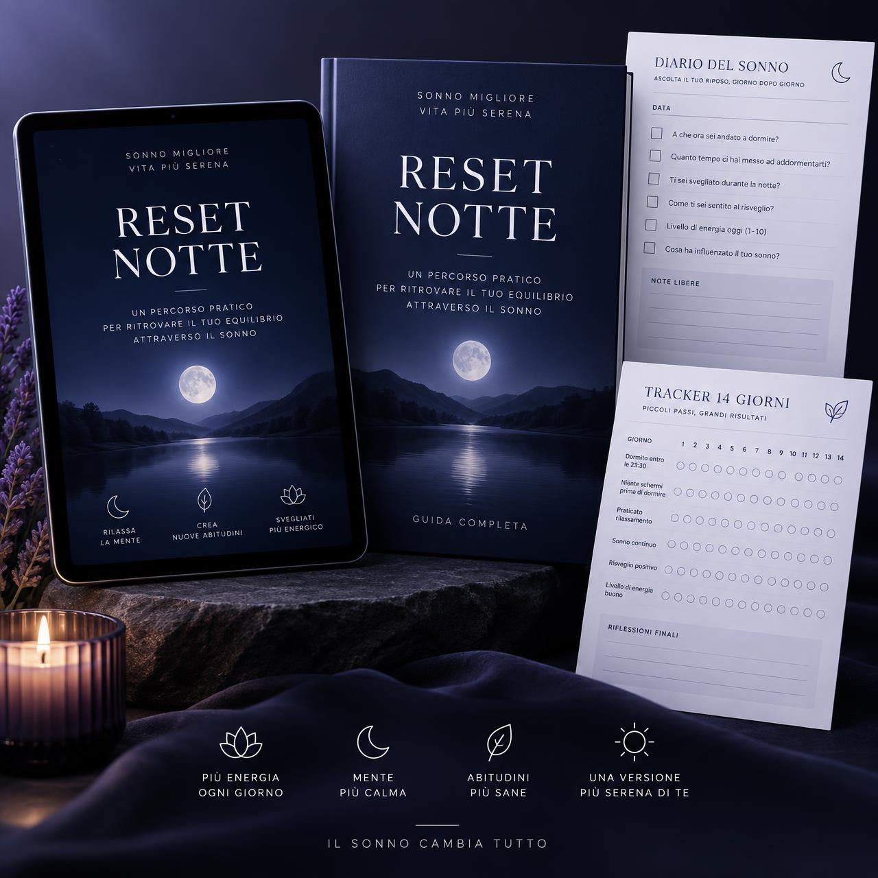 Kit digitale RESET NOTTE: guida, diario del sonno e tracker di 14 giorni